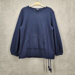 Sperry Womens Navy‎ Blue Waffle Knit Pullover Kangaroo Pocket Drawstring Hem S